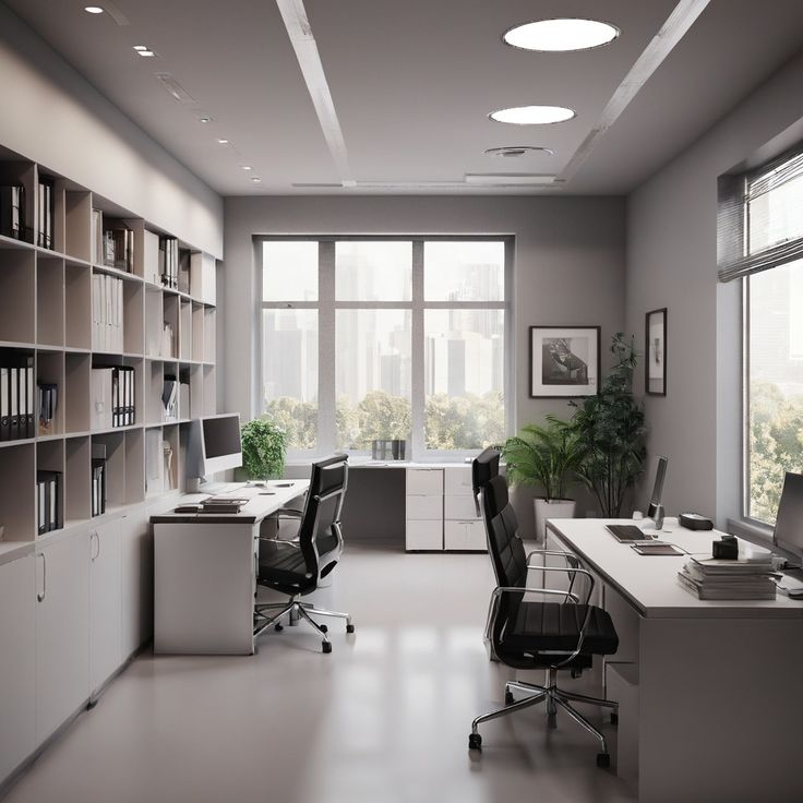 Overhead view of a workspace with furniture arranged in balanced alignment zones